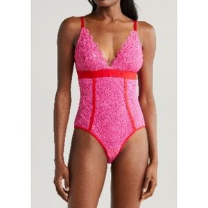 Lemonade Dolls Barbiecore/ Barbie pink Lace Bodysuit/size XS